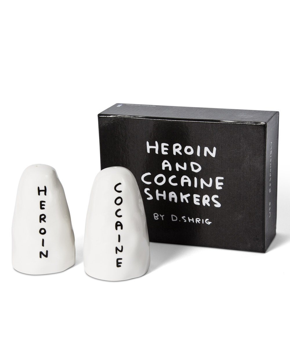 Third Drawer Down X David Shrigley, Heroin & Cocaine Salt and Pepper Shakers Ceramic Third Drawer Down Studio