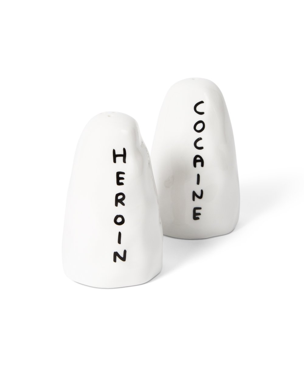 Third Drawer Down X David Shrigley, Heroin & Cocaine Salt and Pepper Shakers Ceramic Third Drawer Down Studio 